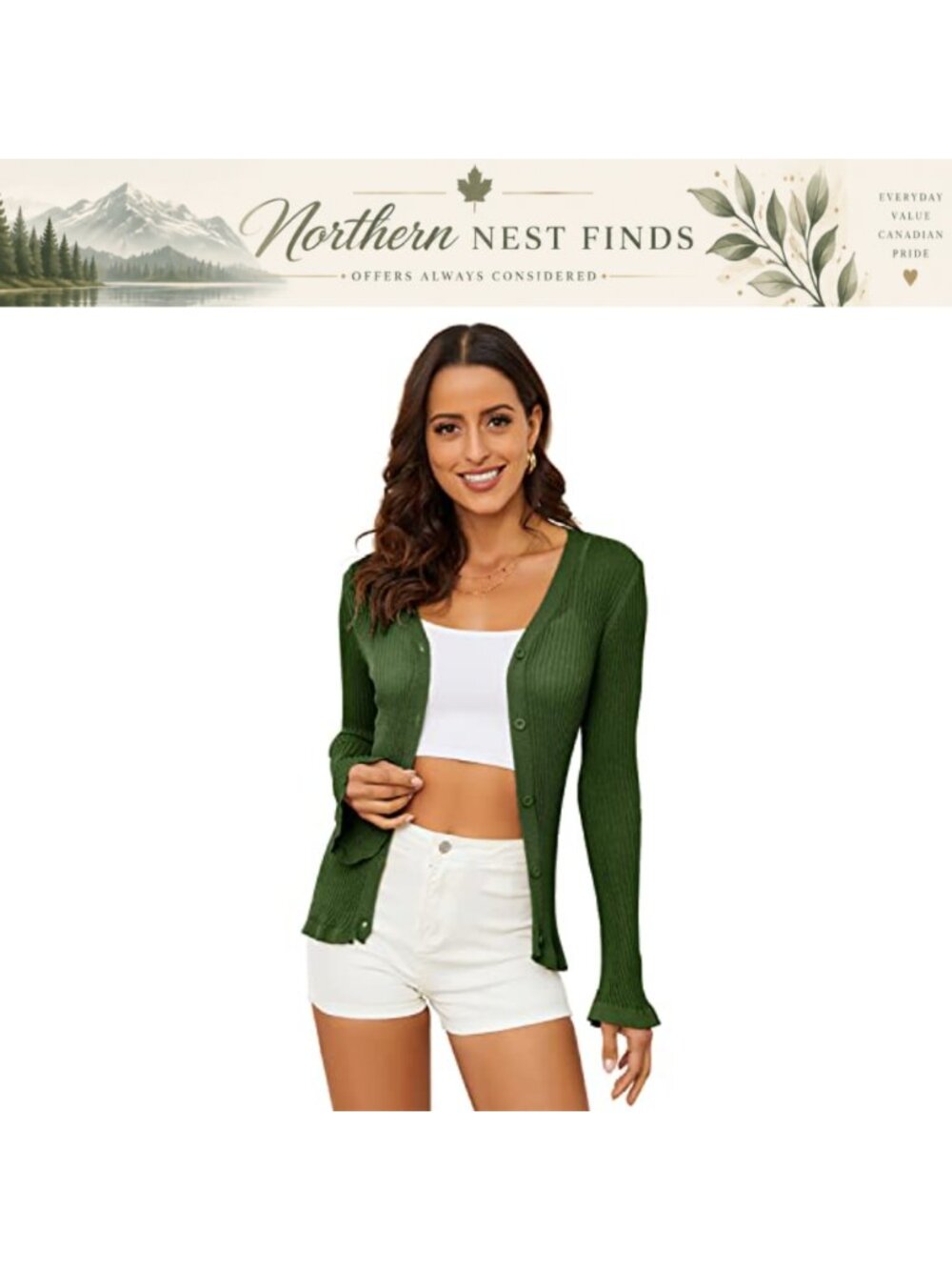 Women's Lightweight Linen Blend Bell Sleeve Button Down Knit Cardigan